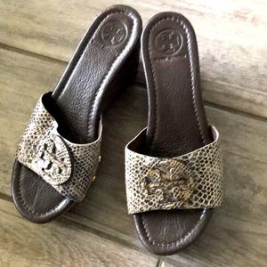 Tory Burch wedged sandals.